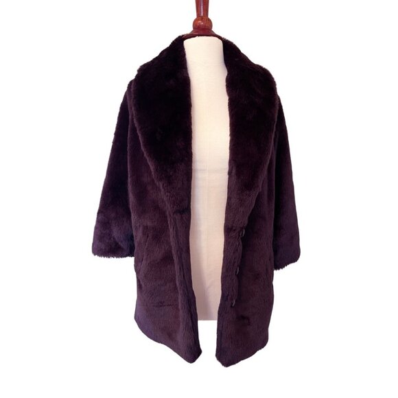 Nordstrom's Hinge Deep Purple/Aubergine Color Faux Fur Coat - Picture 2 of 9